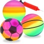 Gukasxi 3 Piezas Pelota de Playa Inflable de PVC con Bomba, Pelota de Arcoíris, Pelota de Playa, Bouncy Kickball, Pelotas para