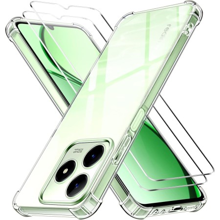 ivoler 3 in 1 Funda para Realme C61 / Realme C63 / Realme Note 60 con 2 Piezas Cristal Templado, Transparente Carcasa Protectora