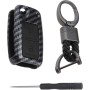 YINETTECH Carcasa de silicona de fibra de carbono ABS con 2 botones para llaves de coche, llavero inteligente con llavero