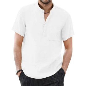 Tomwell Camisa para Hombre Manga Larga Slim Fit Camisa Lino Playa Casual para Hombre Respirable con Botones T-Shirt Verano