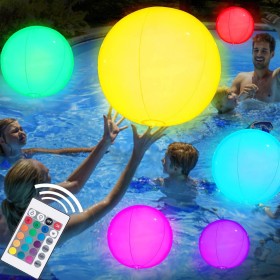 YOUYIKE Pelotas de Playa Inflables, Bolas de Playa, Pelotas de Playa LED de 40 CM, con Control Remoto por Infrarrojos, para