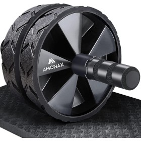 Amonax AMONAX - Rodillo de rueda para abdominales con alfombrilla grande para ejercitar abdominales, doble rueda con modos de