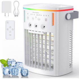 ANGFA - Aire acondicionado portátil, mini ventilador evaporativo de refrigeración con 3 velocidades y 3 niveles de