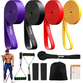 Fokky Gomas Elasticas Musculacion, Bandas Elasticas con 4 Niveles de Resistencia, Bandas Elasticas Musculacion con Anclaje de