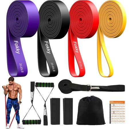 Fokky Gomas Elasticas Musculacion, Bandas Elasticas con 4 Niveles de Resistencia, Bandas Elasticas Musculacion con Anclaje de