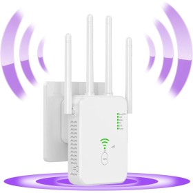 Amplificador Señal WiFi, Repetidor WiFi, Extensor WiFi 4 Antenas 2 Puertos LAN con WPS, Repetidor WiFi Remoto Mejora