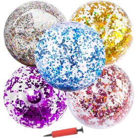 SHJOEE 5 Piezas Pelotas De Playa Hinchable 60cm Color Pelotas De Agua Inflable Gigante con Lentejuelas para Adultos Niños