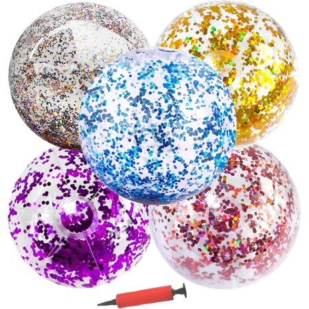 SHJOEE 5 Piezas Pelotas De Playa Hinchable 60cm Color Pelotas De Agua Inflable Gigante con Lentejuelas para Adultos Niños
