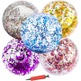 SHJOEE 5 Piezas Pelotas De Playa Hinchable 60cm Color Pelotas De Agua Inflable Gigante con Lentejuelas para Adultos Niños