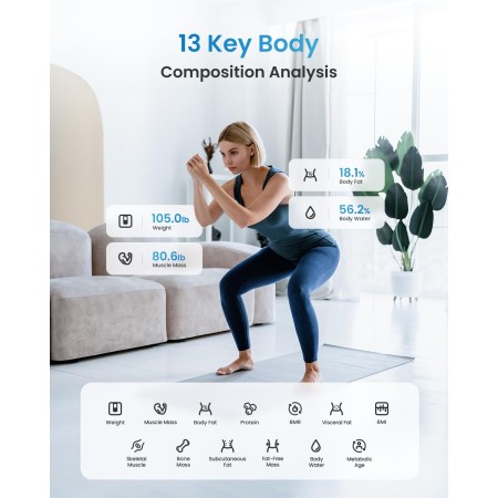 RENPHO Bascula de Baño Digital, Bascula Grasa Corporal y Muscular con App, Bascula Inteligente para Fitness, 13 Monitores de