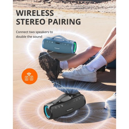 Tronsmart Mirtune S100 Altavoz Bluetooth 50W, Altavoz Portátil Potente, Resistente al Agua IPX7, Retractable Handle, 20H de