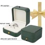 Caja Alianzas Boda de 2 Ranuras Caja de Anillo de Terciopelo de Cuero Caja para Anillos Boda Verde Cuadrada Adornada de Primera