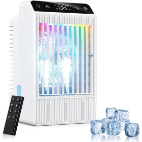 Aire Acondicionado Portatil con Pantalla, Climatizador Evaporativo 4 EN1 De 1000 Ml Tanque, con Mando, Mini Enfriador de Aire