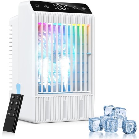 Aire Acondicionado Portatil con Pantalla, Climatizador Evaporativo 4 EN1 De 1000 Ml Tanque, con Mando, Mini Enfriador de Aire
