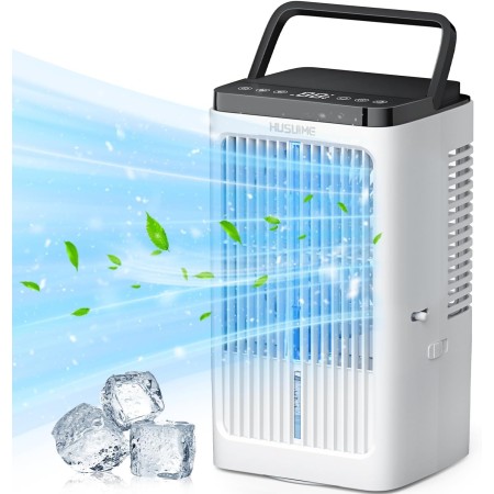 Aire acondicionado portátil, 4 velocidades y 2 modos de niebla, enfriador de aire evaporativo, oscilación de 90°, temporizador