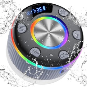 Altavoz Bluetooth Ducha 5.3, IP7 Impermeable Altavoz Ducha con Ventosa Fuerte Luces RGB, Altavoces Inalámbrico Portátil con 8H