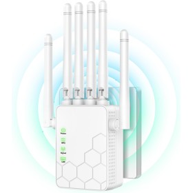 Repetidor WiFi,Amplificador señal WiFi Potente,6 Antenas,2 Puertos LAN,Extensor WiFi para el Hogar y la Oficina,Fácil de