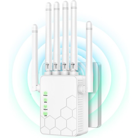 Repetidor WiFi,Amplificador señal WiFi Potente,6 Antenas,2 Puertos LAN,Extensor WiFi para el Hogar y la Oficina,Fácil de