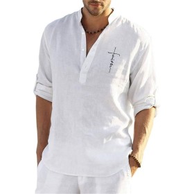 Tomwell Camisa para Hombre Manga Larga Slim Fit Camisa Lino Playa Casual para Hombre Respirable con Botones T-Shirt Verano