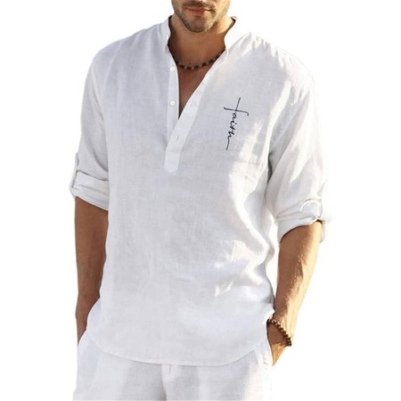 Tomwell Camisa para Hombre Manga Larga Slim Fit Camisa Lino Playa Casual para Hombre Respirable con Botones T-Shirt Verano
