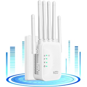 Repetidor WiFi,Amplificador señal WiFi Potente,6 Antenas,2 Puertos LAN,Extensor WiFi para el Hogar y la Oficina,Fácil de