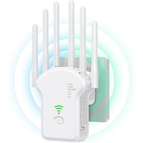 Repetidor WiFi,Amplificador señal WiFi Potente 6 Antenas,2 Puertos LAN,Extensor WiFi para Cobertura de hasta