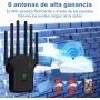 Repetidor WiFi,Amplificador señal WiFi Potente 6 Antenas,2 Puertos LAN,Extensor WiFi para Cobertura de hasta