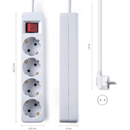 Famatel 9/704 Regleta ecosockets 4 Enchufes con Interruptor de Encendido | 1,5 Metros | hasta 250W | Protección Infantil |