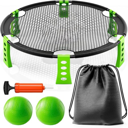 Juego de Roundnet Completo con 2 Pelotas, Bomba de Aire, Redes, Cuerda de Tensión y Bolsa de Transporte | Portátil para Playa,