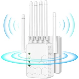 Repetidor WiFi,Amplificador señal WiFi Potente,6 Antenas,2 Puertos LAN,Extensor WiFi para el Hogar y la Oficina,Fácil de