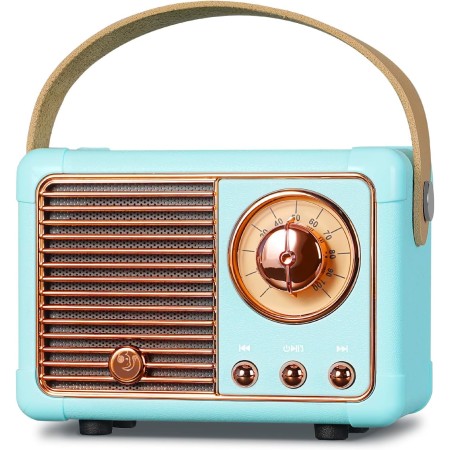 PRUNUS J-999 Mini Altavoz Bluetooth con Radio FM, Radio Vintage Retro con Bateria Recargable, Soporte TF Card/AUX/USB, Bluetooth
