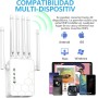 Repetidor WiFi,Amplificador señal WiFi Potente,6 Antenas,2 Puertos LAN,Extensor WiFi para el Hogar y la Oficina,Fácil de