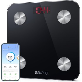 Báscula Grasa Corporal Bluetooth RENPHO con 13 Funciones, Báscula de Baño Digital con App, Báscula Inteligente y Monitor de