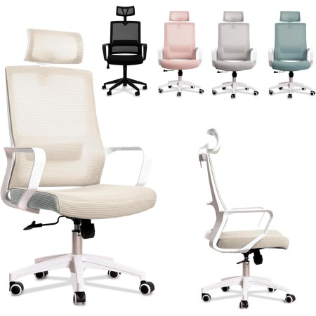 JUPPLIES Silla Escritorio Ergonomica - Silla Oficina Ajustable y Reclinable con Soporte Lumbar, Reposacabezas Ajustable, Malla