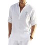 Tomwell Camisa para Hombre Manga Larga Slim Fit Camisa Lino Playa Casual para Hombre Respirable con Botones T-Shirt Verano