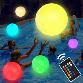 Pelota de Playa Inflable Impermeable con Luz Led,Bola Brillante con Mando a Distancia, Juguete de Piscina, Juego de Fiesta en La