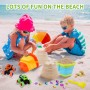 Juguetes de Playa para Niños 30Piezas, Juegos Playa con Cubo de Playa Plegable 2L, Pelota Playa, Camión Monstruo, Gemas,