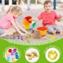 Juguetes de Playa para Niños 30Piezas, Juegos Playa con Cubo de Playa Plegable 2L, Pelota Playa, Camión Monstruo, Gemas,