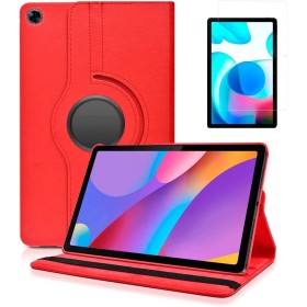 Funda Compatible con OPPO Realme Pad 10.4 Roja Giratoria + Protector de Cristal Templado