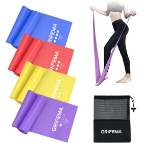 GRIFEMA GA5002 Bandas Elasticas Fitness[Set de 4] 1.8M, Cintas Elasticas con 4 Niveles de Resistencia para Entrenamiento de