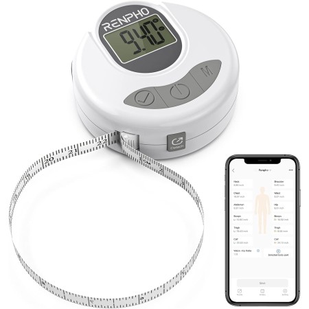 Cinta Métrica Inteligente con Aplicación, Cintas Métricas Bluetooth RENPHO para Medir el Cuerpo, Fitness, Retractable, Mide la