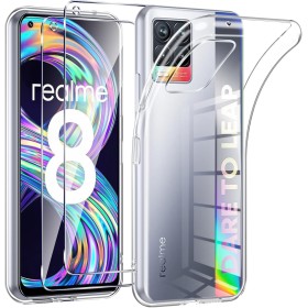 Phoona Funda para OPPO Realme 8/Realme 8 Pro 4G Carcasa con 2 Piezas Cristal Templado,Transparente Silicona TPU Protección Funda
