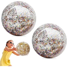 QEDBOJE Pelotas de Playa Hinchables (2 unidades), Gigantes de Agua con Purpurina, Juegos Acuáticos, Válvula de Seguridad para