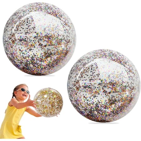QEDBOJE Pelotas de Playa Hinchables (2 unidades), Gigantes de Agua con Purpurina, Juegos Acuáticos, Válvula de Seguridad para