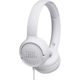 JBL Tune 500 Auriculares supraaurales de cable y control remoto de un solo botón, micrófono incluido, asistente de voz, blanco