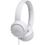 JBL Tune 500 Auriculares supraaurales de cable y control remoto de un solo botón, micrófono incluido, asistente de voz, blanco