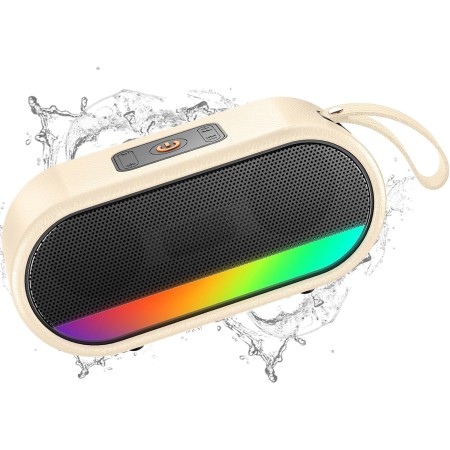 Altavoz Bluetooth 5.3, Altavoz Inalámbrico Portátil con Luz LED de Color, Graves Estéreo 360° Hi-Fi, Batería Incorporada de
