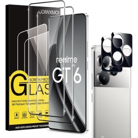 Coiwxmoi 2 Piezas Protector de Pantalla para Realme GT 6/Realme GT 6T 5G con 2 Protectora Lente Cámara, Cristal Templado