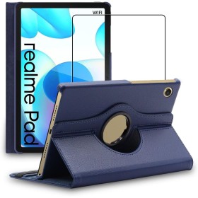 ebestStar - Funda para Realme Pad 10.4 (2021), Carcasa Capa Giratoria, 360 Protectora, Cuero PU Soporte, Azul Oscuro + Cristal