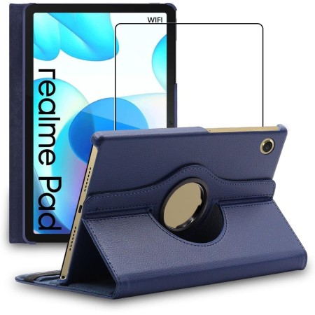 ebestStar - Funda para Realme Pad 10.4 (2021), Carcasa Capa Giratoria, 360 Protectora, Cuero PU Soporte, Azul Oscuro + Cristal